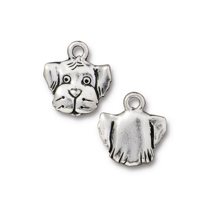 Charms & Solderable Accents Silver Plated Pewter Dog Face Charm